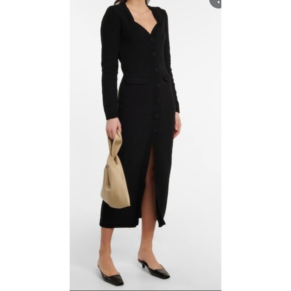 NANUSHKA Dana Black Cotton Tweed Knit Midi Dress Sweetheart Neck Size S - Picture 1 of 8